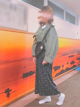 「pate bloomのアイテム（ブルゾン、グリーン系）」を使った、ぱ   むさん（レディース・164cm）の春コーディネート