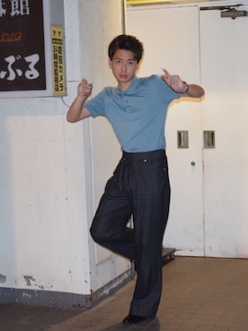 「JOHN LAWRENCE SULLIVAN（ジョンローレンスサリバン）のRIGID DENIM WIDE PANTS（デニムパンツ）」を使った、こぎさん（メンズ・174cm）の夏コーディネート