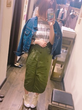 「rps（アールピーエス）のアイテム（デニムジャケット）」を使った、あさぽんさん（レディース・161cm）の春コーディネート