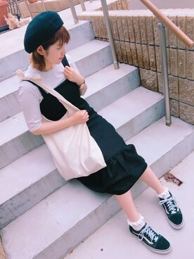 「rps（アールピーエス）のアイテム（帽子）」を使った、あさぽんさん（レディース・161cm）の春コーディネート