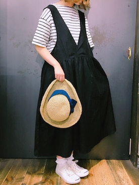 「rps（アールピーエス）のアイテム（帽子）」を使った、あさぽんさん（レディース・161cm）の春コーディネート