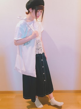 「rps（アールピーエス）のアイテム（帽子）」を使った、あさぽんさん（レディース・161cm）の春コーディネート