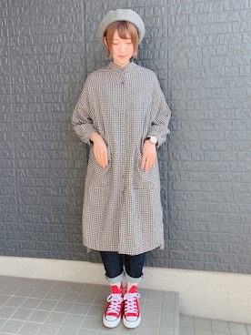 「チェックワンピース」｜「アイテム（アナログ腕時計）」を使った、あさぽんさん（レディース・160cm）の冬コーディネート