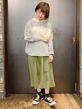 「rps（アールピーエス）のアイテム（パーカー）」を使った、あさぽんさん（レディース・160cm）の春コーディネート