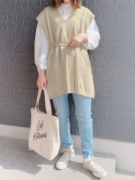 「stradivarius（ストラディバリウス）のアイテム（パンツ）」を使った、あさぽんさん（レディース・160cm）の春コーディネート