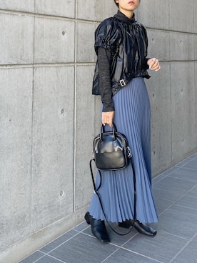 「レザー」｜「アイテム（アンサンブル）」を使った、mikaさん（レディース・157cm）の秋コーディネート