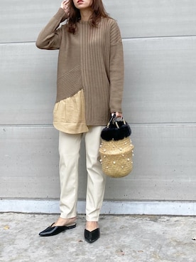 「ファーカゴバッグ」｜mikaさん（レディース・157cm）の冬コーディネート