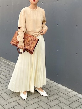 「rectangle（レクタングル）のエルボースリットプルオーバー（Tシャツ/カットソー）」を使った、mikaさん（レディース・157cm）の春コーディネート