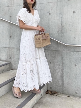 「SEA（シー）のアイテム（かごバッグ）」を使った、mikaさん（レディース・157cm）の春コーディネート