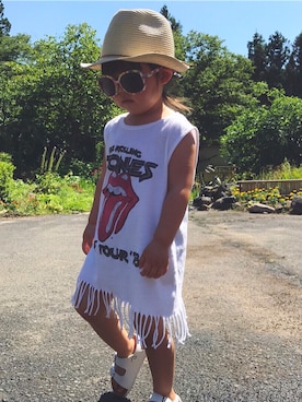「ZARA KIDSのアイテム（タンクトップ、ホワイト系）」を使った、saaachanさん（キッズ）の夏コーディネート