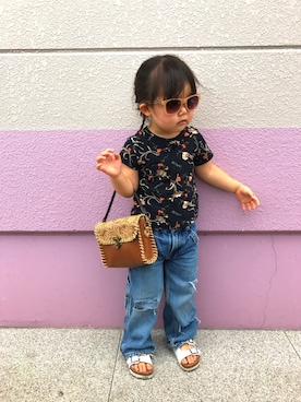 「Levi's（リーバイス）のアイテム（デニムパンツ、ブルー系）」を使った、saaachanさん（キッズ）の夏コーディネート