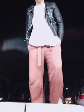 「花見」｜「アイテム（ライダースジャケット）」を使った、TaaaKuuuMiiiさん（メンズ・171cm）の春コーディネート