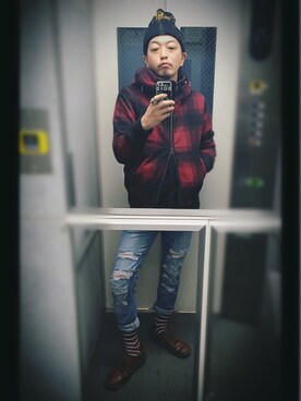 「Cater-pillar（キャタピラー）のアイテム」を使った、ぽんさん（メンズ・175cm）の冬コーディネート