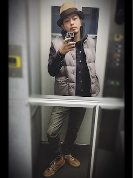 「HALFMAN（ハーフマン）のアイテム（ジャケット/アウター）」を使った、ぽんさん（メンズ・175cm）の冬コーディネート