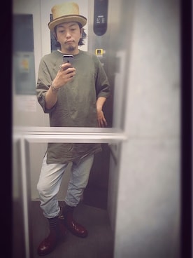 「麦わら帽子」｜「アイテム（スウェット）」を使った、ぽんさん（メンズ・175cm）の夏コーディネート