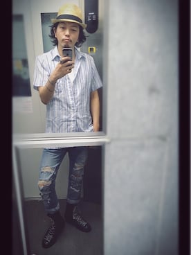 「JOURNAL STANDARD relume（ジャーナルスタンダード　レリューム）のアイテム（ハット）」を使った、ぽんさん（メンズ・175cm）の夏コーディネート