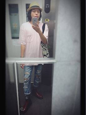 「JOURNAL STANDARD relume（ジャーナルスタンダード　レリューム）のアイテム（ハット）」を使った、ぽんさん（メンズ・175cm）の夏コーディネート