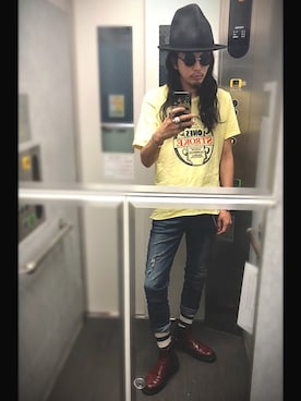 「黄色Tシャツ」｜ぽんさん（メンズ・175cm）の夏コーディネート