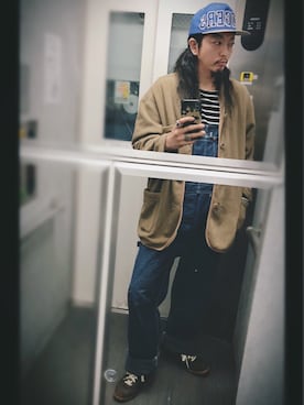 「フリース」｜「アイテム（サロペット/オーバーオール）」を使った、ぽんさん（メンズ・175cm）の春コーディネート