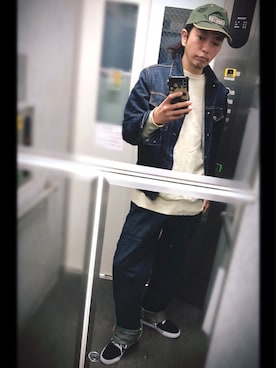 「スエット」｜「アイテム（デニムジャケット）」を使った、ぽんさん（メンズ・175cm）の春コーディネート