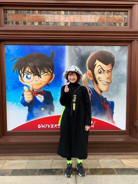 「SNOOPY（スヌーピー）のアイテム（帽子）」を使った、アスカスさん（レディース・162cm）の冬コーディネート