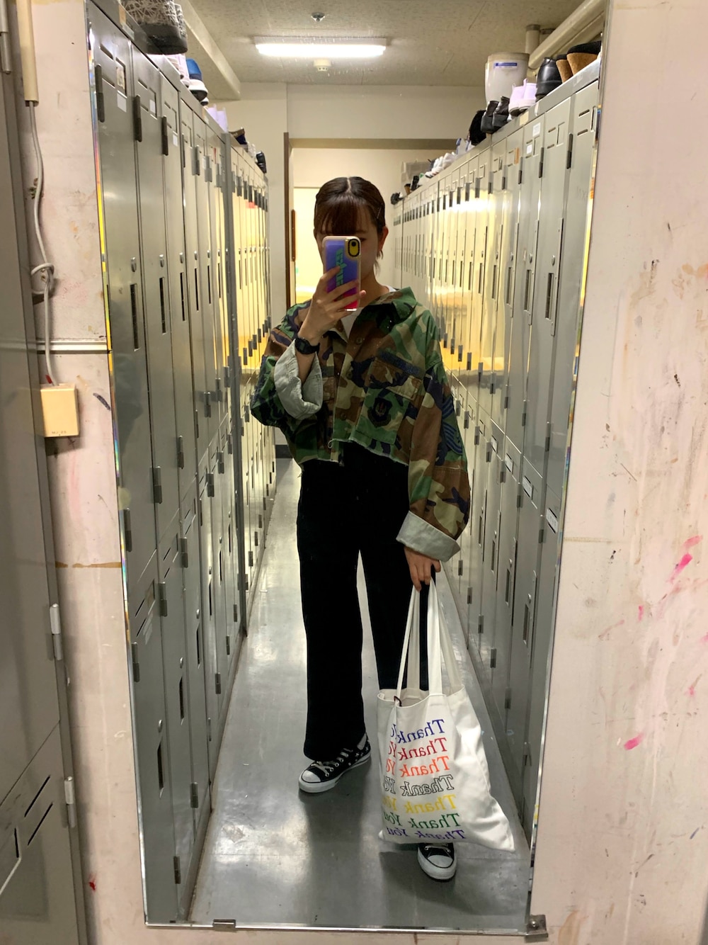 「used、UNIQLO、GU」｜「VINTAGEのアイテム（ミリタリージャケット、グリーン系）」を使った、アスカスさん（レディース・162cm）の春コーディネートの1枚目の写真