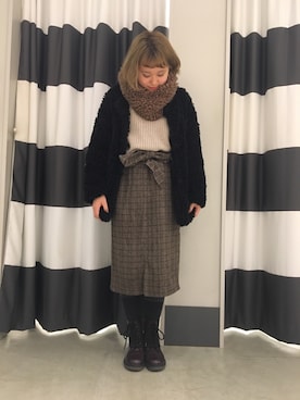 「スヌード」｜「アイテム（ノーカラージャケット）」を使った、Yumeさん（レディース・156cm）の冬コーディネート