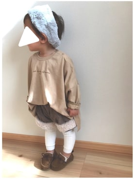 「アイテム（モカシン/デッキシューズ）」を使った、Re & Anさん（キッズ・80cm）の冬コーディネート
