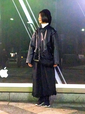 「スカーチョ」｜「アイテム（ライダースジャケット）」を使った、yopeさん（レディース・152cm）の冬コーディネート