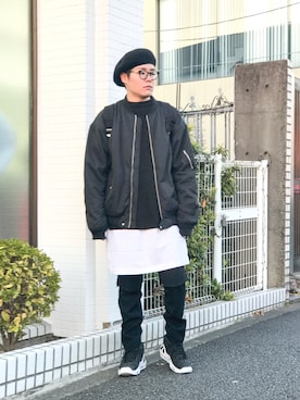 「THREE BLIND MICE（スリーブラインドマイス）のアイテム（帽子）」を使った、yopeさん（メンズ・174cm）の冬コーディネート