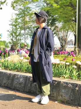 「I am I （アイアムアイ）のアイテム（ステンカラーコート）」を使った、yopeさん（レディース・152cm）の春コーディネート