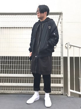 「ロング丈」｜「アイテム（MA-1）」を使った、yopeさん（メンズ・174cm）の冬コーディネート