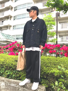 「アイテム（スリッポン）」を使った、yopeさん（メンズ・174cm）の春コーディネート