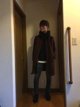 「アイテム（ステンカラーコート）」を使った、k-youさん（メンズ・172cm・10代）の冬コーディネート