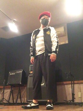 「白黒」｜「アイテム（ハンチング/ベレー帽）」を使った、hakaseさん（メンズ・169cm）の春コーディネート