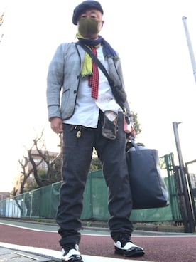 「パーティー」｜「アイテム（ハンチング/ベレー帽）」を使った、hakaseさん（メンズ・169cm）の春コーディネート