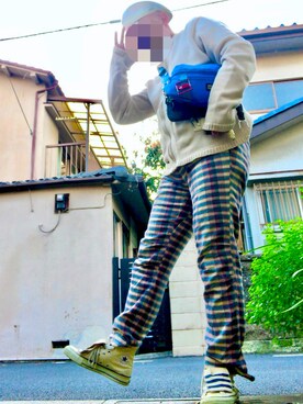 「アイテム（ハンチング/ベレー帽、ホワイト系）」を使った、hakaseさん（メンズ・169cm）の秋コーディネート