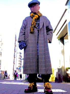 「チェックマフラー」｜「アイテム（その他アウター）」を使った、hakaseさん（メンズ・169cm）の冬コーディネート