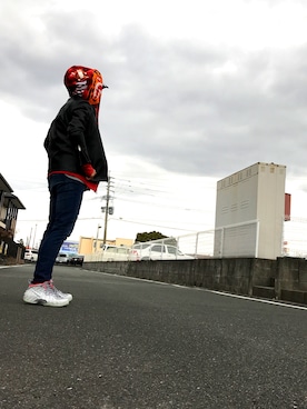 「Bape」｜「アイテム（ライダースジャケット）」を使った、井手さん（メンズ・171cm）の冬コーディネート