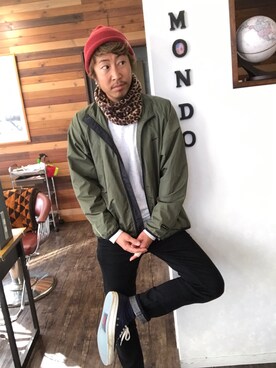 「アイテム（ナイロンジャケット）」を使った、Masato IiDaさん（メンズ・178cm）の春コーディネート