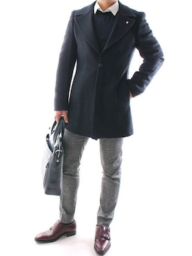 「チェスター」｜「アイテム（チェスターコート）」を使った、【相互】BIN-1 LIMITEDさん（メンズ・170cm）の冬コーディネート