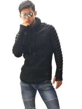 「ローゲージタートルネックセーター」｜【相互】BIN-1 LIMITEDさん（メンズ・170cm）の秋コーディネート
