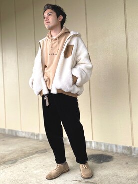 「ベージュ×ブラック」｜「アイテム（MA-1）」を使った、まさくんさん（メンズ・170cm）の秋コーディネート