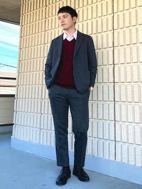 「グレンチェック」｜「アイテム（アナログ腕時計）」を使った、まさくんさん（メンズ・170cm）の冬コーディネート
