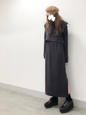 「RODE SKO」｜「アイテム（キャスケット）」を使った、miyu☾さん（レディース・156cm）の冬コーディネート