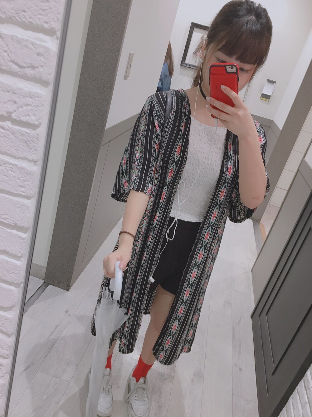 「シンプル、夏コーデ、雨、ショートパンツ、JD1」｜「usedのアイテム（その他アウター、ブラック系）」を使った、Am!さん（レディース・154cm）の夏コーディネートの1枚目の写真