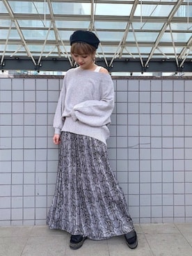 「ジーナシス」｜「アイテム（ハンチング/ベレー帽）」を使った、山形真理さん（レディース・156cm）の春コーディネート