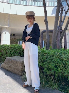 「ジーナシス」｜「アイテム（ハンチング/ベレー帽）」を使った、山形真理さん（レディース・156cm）の春コーディネート