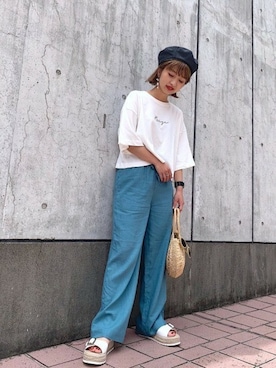 「ジーナシス」｜「アイテム（ハンチング/ベレー帽）」を使った、山形真理さん（レディース・156cm）の夏コーディネート