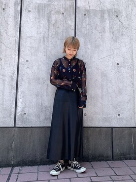 レザーライクロングスカート/848151を使った人気ファッション